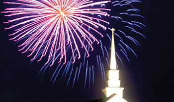 Fireworks above Northeast Chapel Free Will Baptist Church