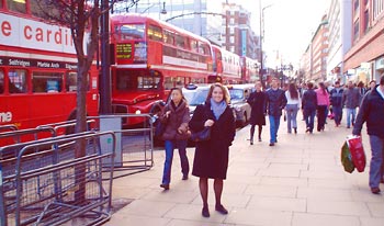 Corey Gildener with London buses