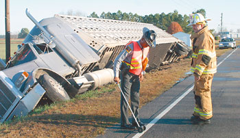 Hog truck in a ditch