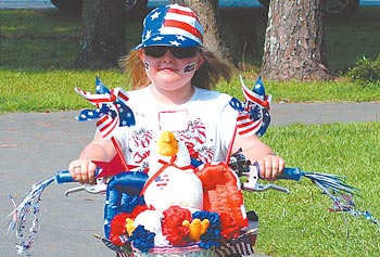 Patriotic bicycle rider