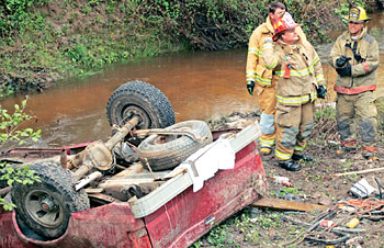 Truck in creek